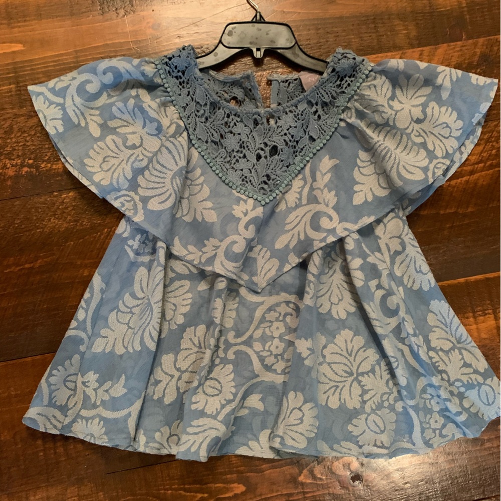 Anthropologie Vanessa and Virginia pale blue semi sheer eyelet lace top, small